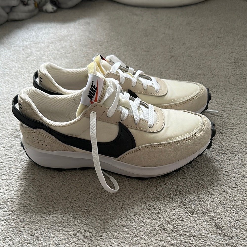 Nike Waffle Debut Cream and Black Sneakers
